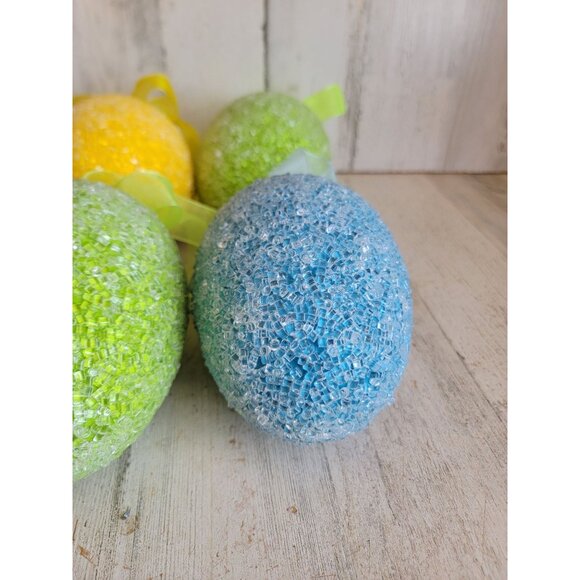 Beaded large egg pastel Easter ornament hanging set decor - Picture 3 of 6